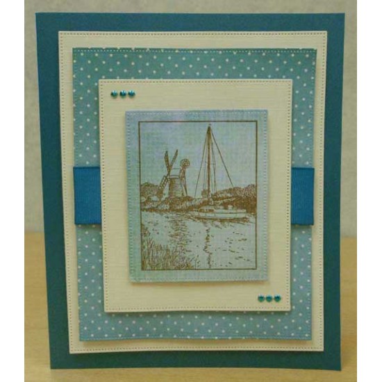 Windmill and Boat Rectangle Rubber Stamp