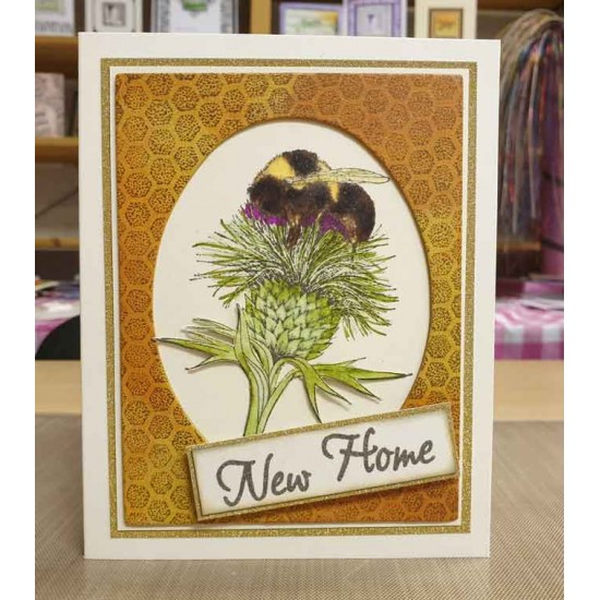 Bee on Thistle Cling Rubber Stamp
