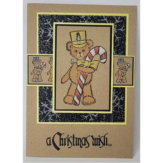 Crayon Christmas Bear Border Cling Rubber Stamp