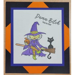 Witch on a Broomstick Rubber Stamp