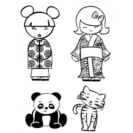Kokeshi Dolls and Pets Cling Rubber Stamp Set