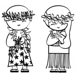 Hula Couple Kokeshi Cling Rubber Stamp Set