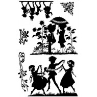 Playful Girls Silhouette Rubber Stamp Set