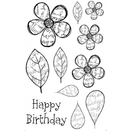 Scriptilicious Blooms Cling Rubber Stamp Set
