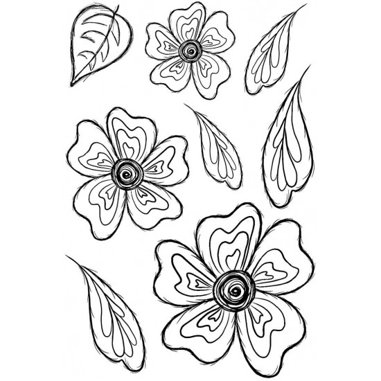 Groovy Blooms Unmounted Rubber Stamp Set