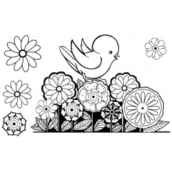 Bird with Flowers rubber stamp set