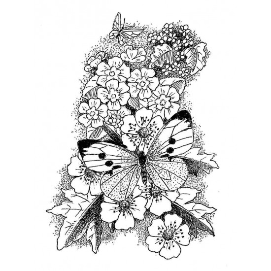 Butterfly & Flowers Rubber Stamp
