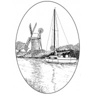Windmill & Boat Oval framed Rubber stamp
