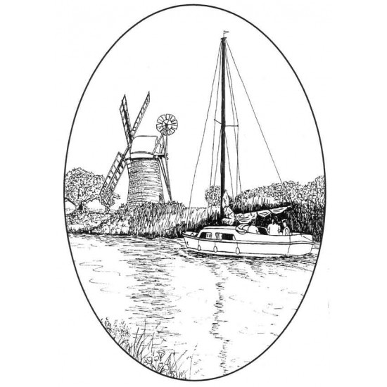 Windmill & Boat Oval framed Rubber stamp