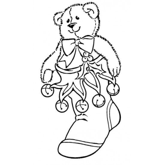 Teddy in Stocking Rubber Stamp