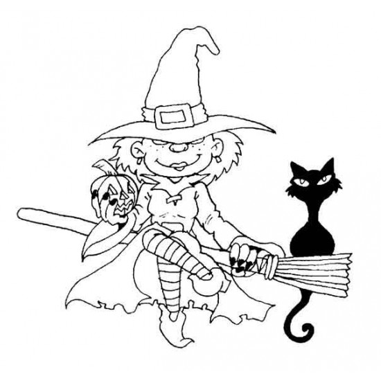 Witch on a Bromstick Rubber Stamp