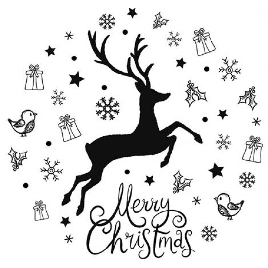Festive Stag Circle Rubber Stamp