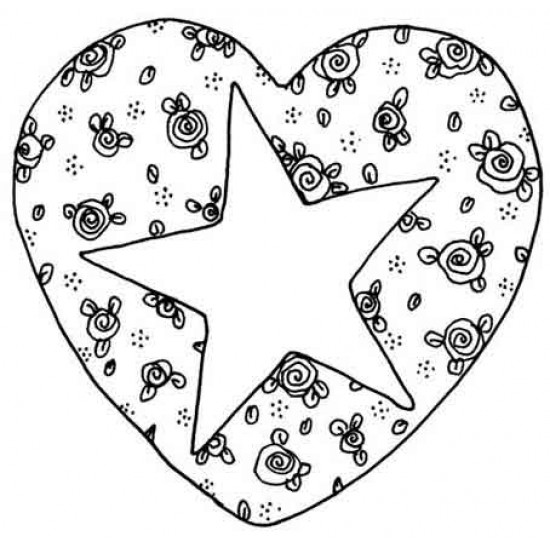 Rose Heart with Star Rubber Stamp