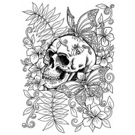 Hibiscus and Butterflies Skull Cling Rubber Stamp