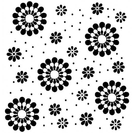 Flower and Dots Background Cling Mounted Rubber Stamp