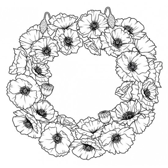 Poppy Wreath Cling mounted Rubber Stamp